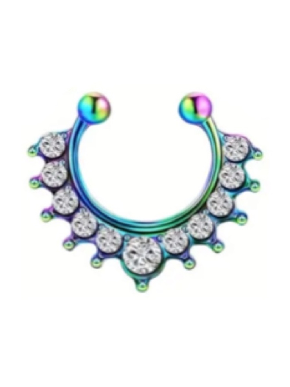 Rainbow CZ Clip-On Septum Ring Faux Septum Piercing Stainless Steel